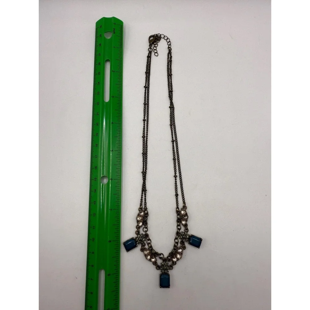 Vintage Blue Glass Drop Necklace – Antique Style Statement‎ Jewelry